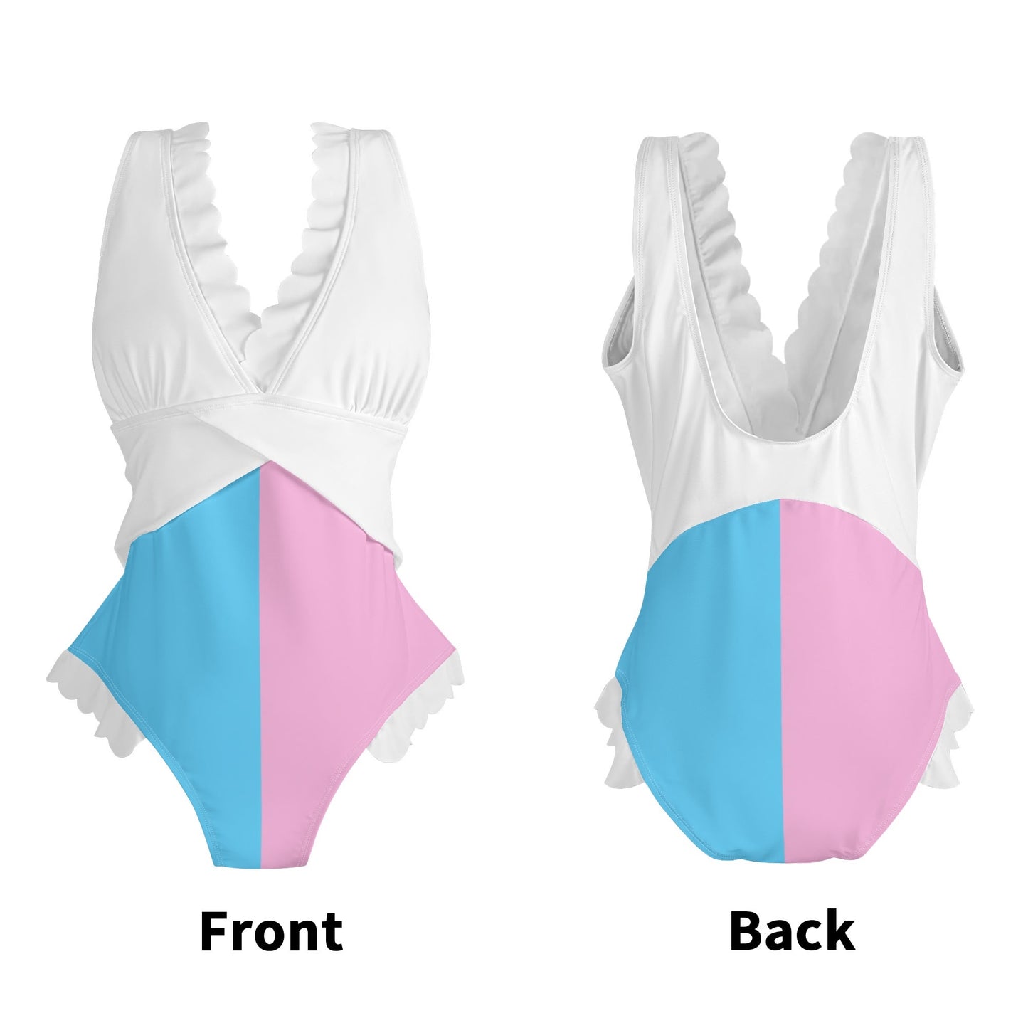 S-4XL Blue Pink White Pride Cross-Front Ruffle Edged Bathing Suit