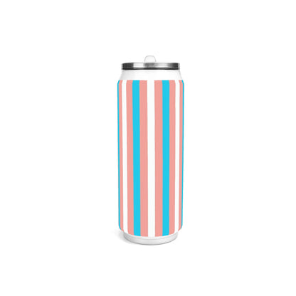 Blue Pink White Pride Candystriped Stainless Steel Soda Can Tumbler 500ml