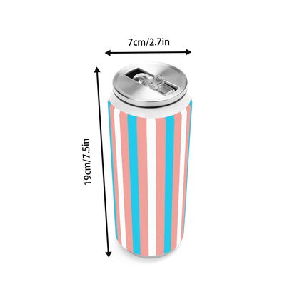 Blue Pink White Pride Candystriped Stainless Steel Soda Can Tumbler 500ml