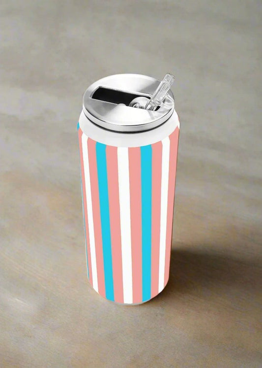 Blue Pink White Pride Candystriped Stainless Steel Soda Can Tumbler 500ml