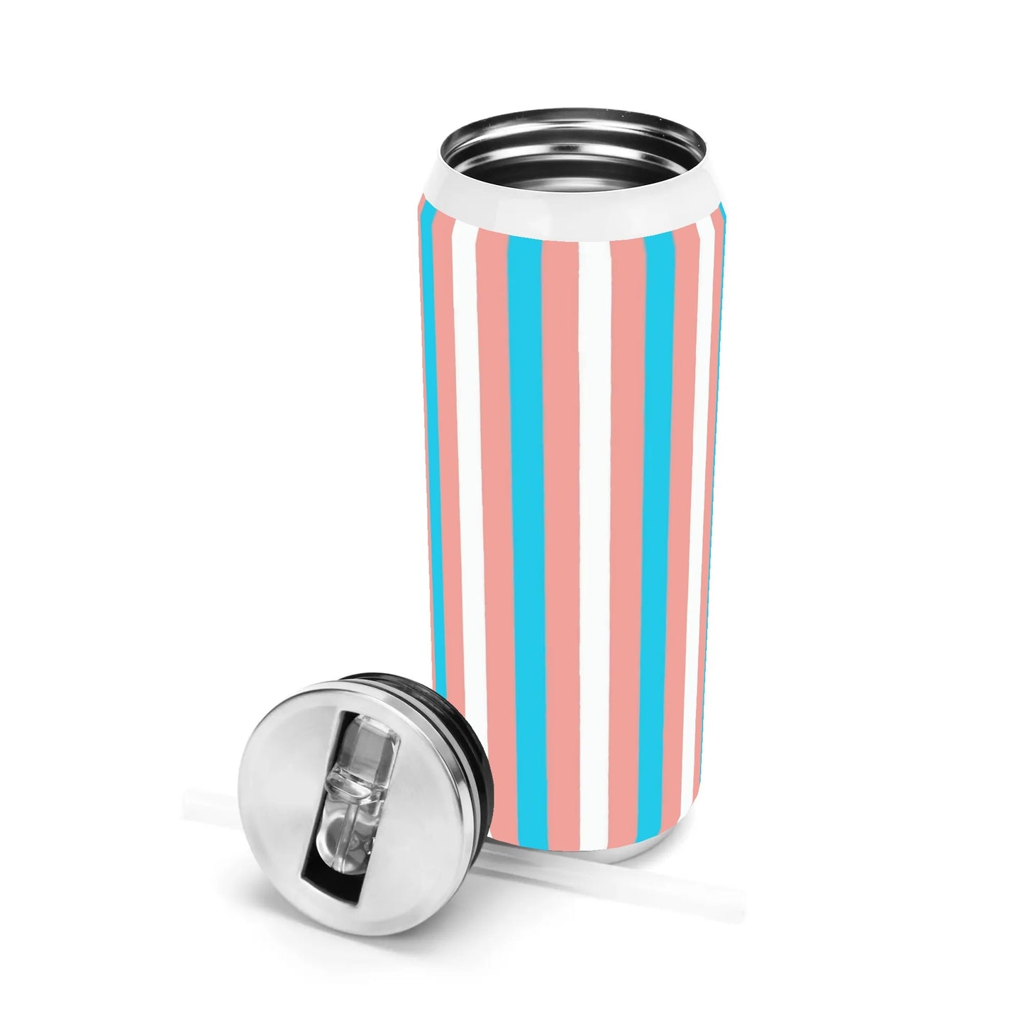 Blue Pink White Pride Candystriped Stainless Steel Soda Can Tumbler 500ml