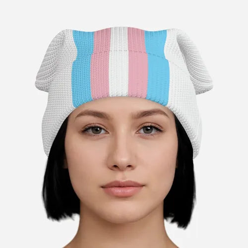 Blue Pink White Pride Colored Knitted Beanie