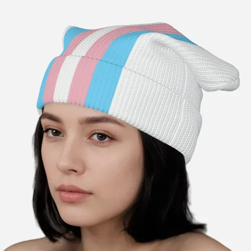 Blue Pink White Pride Colored Knitted Beanie