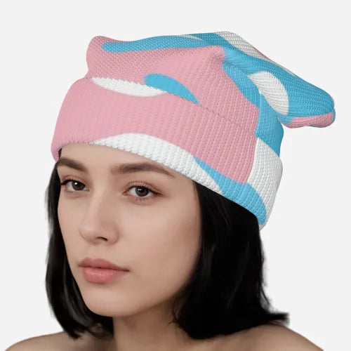 Blue Pink White Pride Colored Knitted Beanie