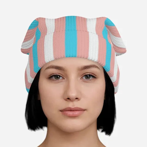 Blue Pink White Pride Colored Knitted Beanie