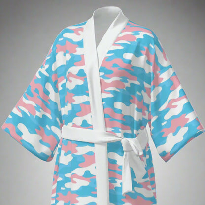 Teen Blue Pink White Pride Camouflage Short Silky Robe