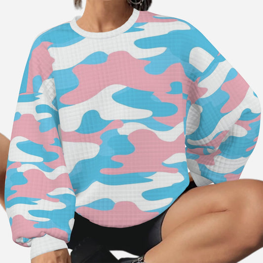 XS - 6XL Blue Pink White Camo Drop Shoulder Sweater