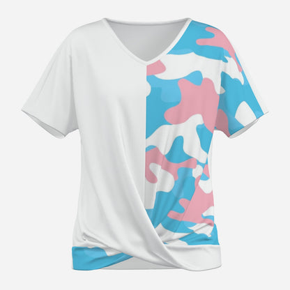 All-Over Print Women's Front Twist Drop Shoulder Short Sleeve-Imitation Cotton 170 GSM