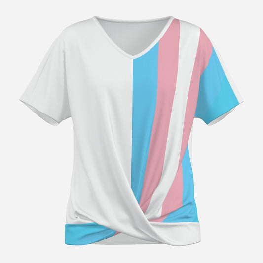 All-Over Print Women's Front Twist Drop Shoulder Short Sleeve-Imitation Cotton 170 GSM