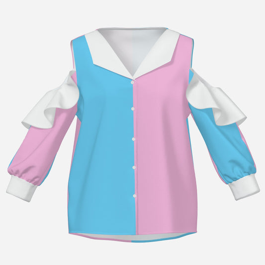 Pride Colours Cold Shoulder Ruffle Trim Sleeve Shirt