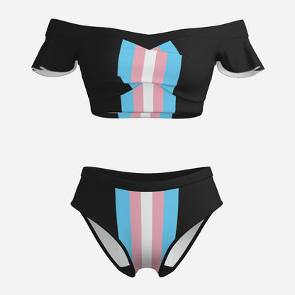 S-6XL Pride Black Bikini Swimsuit with Ruffle Sleeves