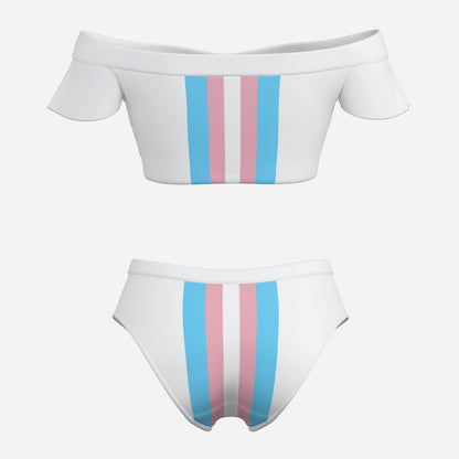 S-6XL Pride White Bikini Swimsuit with Ruffle Sleeves