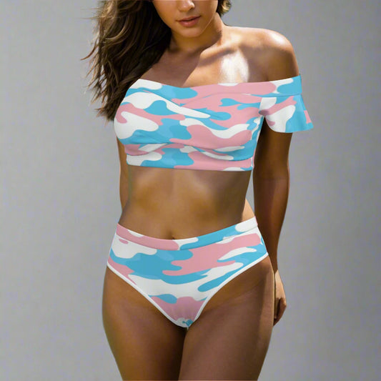 Pride Camouflage Bikini Swimsuit with Ruffle Sleeves