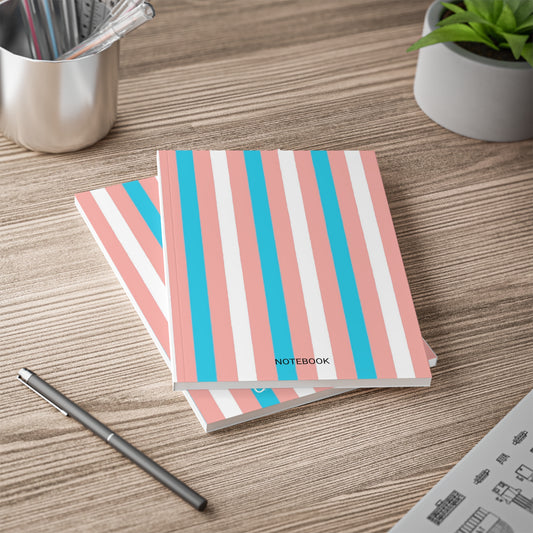 A5 Blue Pink White Pride Candy Striped  Softcover Notebook