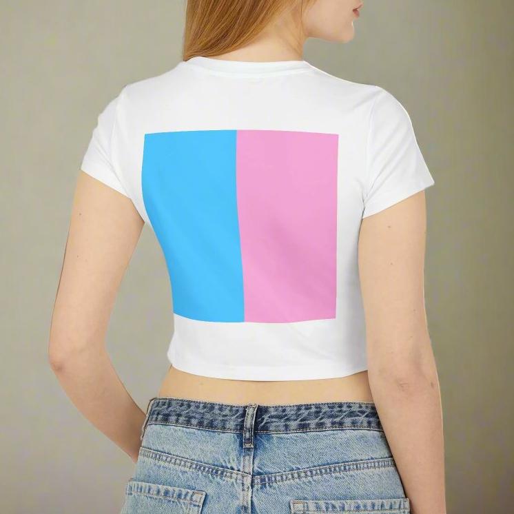 Teen Blue Pink White Pride Block Print White Baby Tee