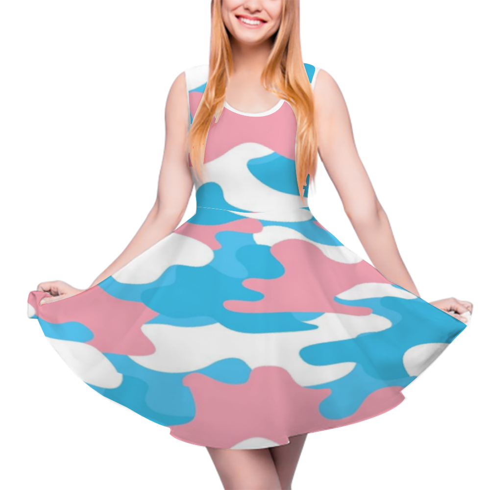 XS-5XL Blue Pink White Pride Camouflage Skater Style Dress