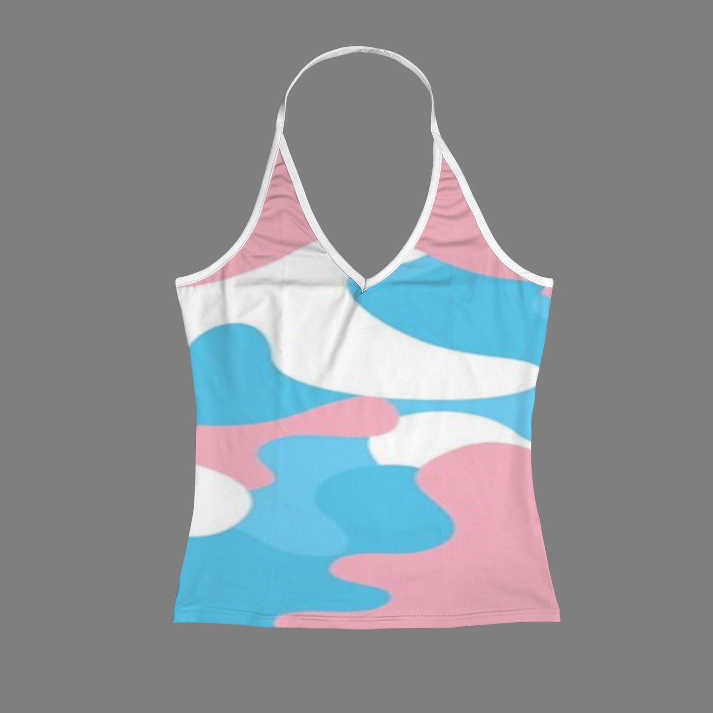 2XS - 2XL Teen Blue Pink White Pride Camo V-neck Halter Open Back Tank Top