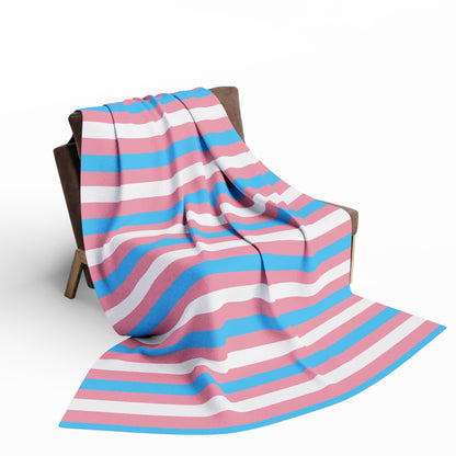 Super Large Blue Pink White Pride Candy Striped Arctic Fleece Blanket (60"-80")