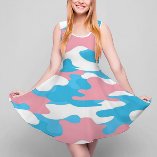 XS-5XL Blue Pink White Pride Camouflage Skater Style Dress