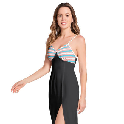 Trans Coloured Candy Stripe Pride Black Split-Thigh Cami Dress