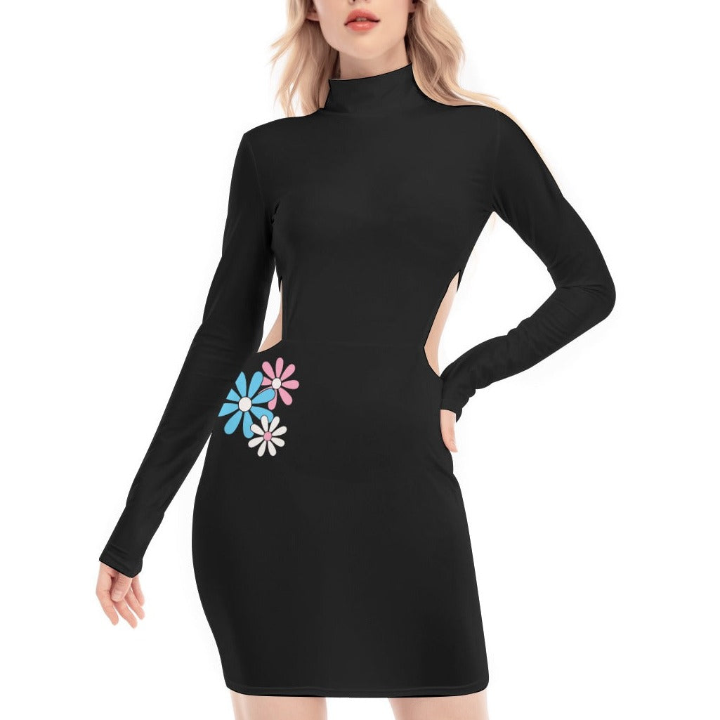 Blue Pink White Pride Daisies Black Hollow Hip Dress