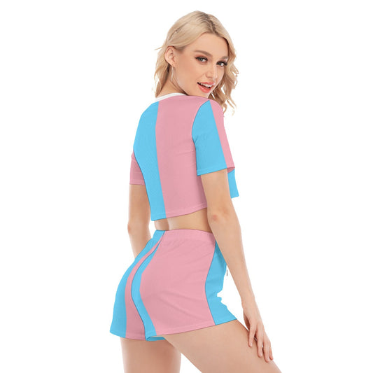 Teen - Plus Size Blue Pink White Pride Cropped Sports Twin-Set