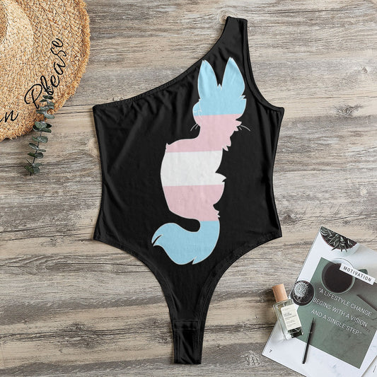 Blue Pink White Pride Fox Black Only One-Shoulder Fitness Bodysuit
