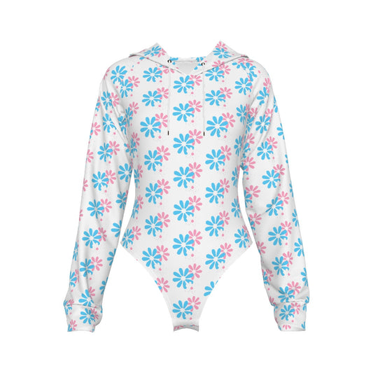 Teen Blue Pink White Daisy Cluster Hooded Bodysuit