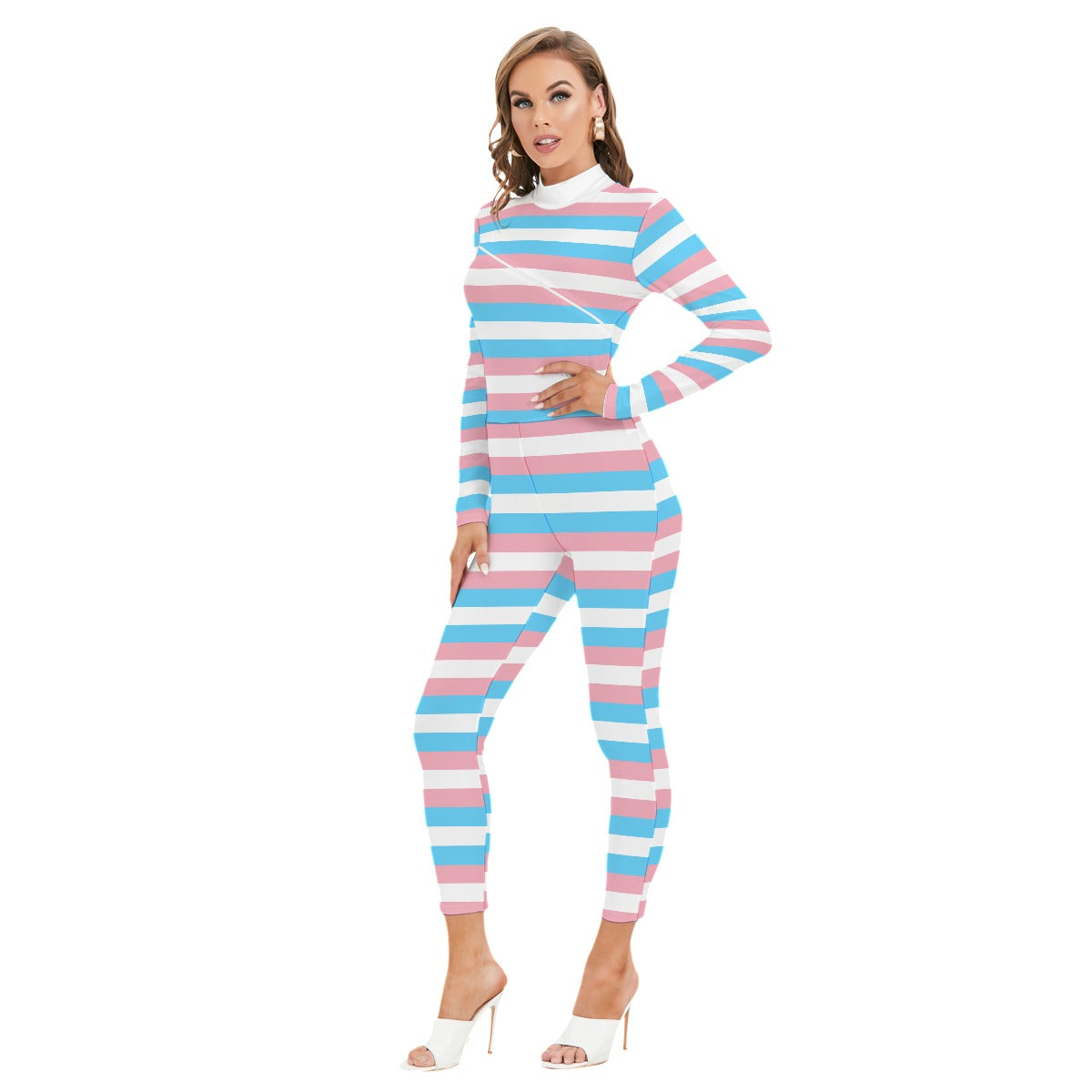 Trans Coloured Pride Ribbon Cross-Body Zipped Bodyform Catsuit