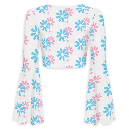 S-5XL Bell Sleeved White Tied Top