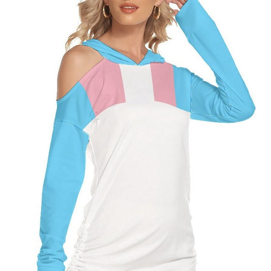 Blue Pink White Hooded All Over Transcolors Pride One-Shoulder Dress