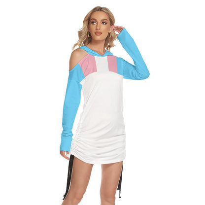 Blue Pink White Hooded All Over Transcolors Pride One-Shoulder Dress