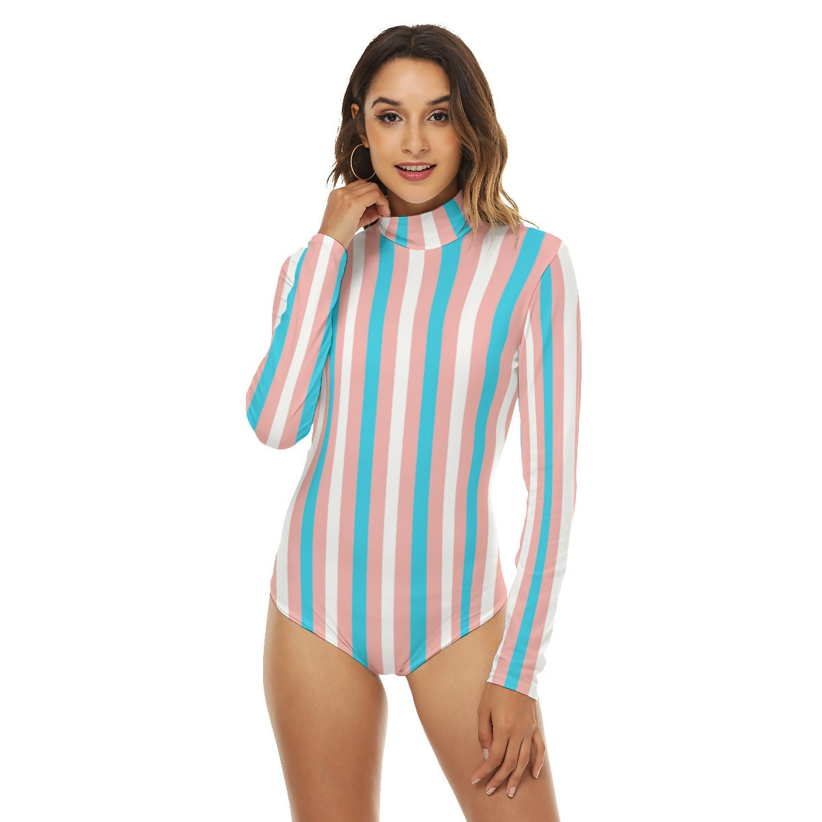 Teen - Plus Size Blue Pink White Pride Candy Striped Bodysuit