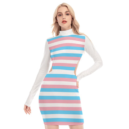 Trans Coloured Pride Candy Stripe White Hollow-Hip High-Neck Dress