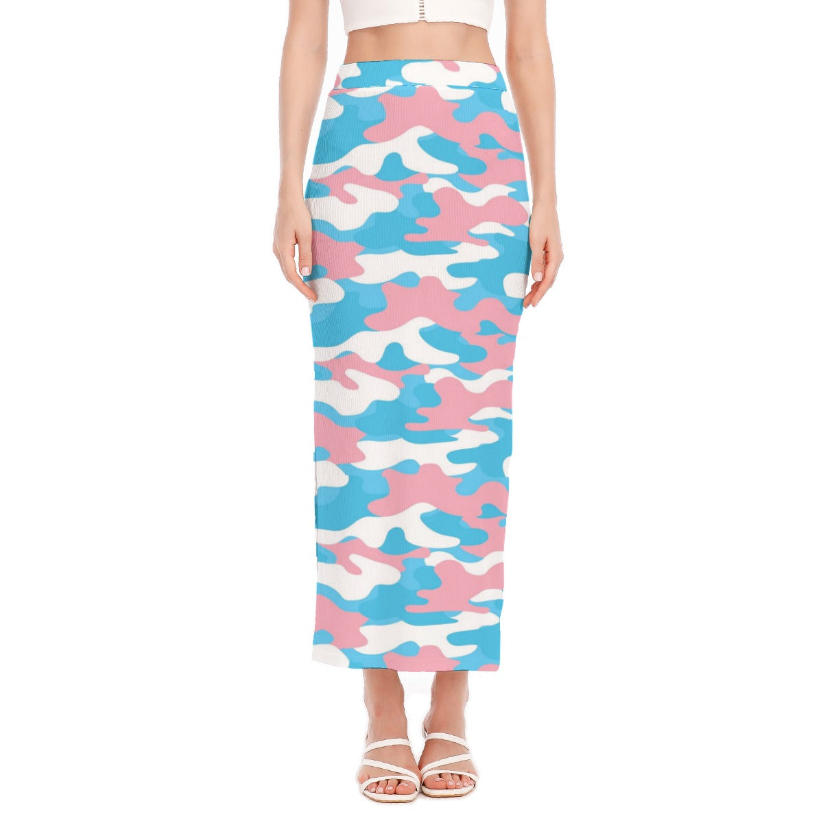 NEW  Blue Pink White Trans Pride Camouflage Hip-Hugging Side-Slit Long Skirt