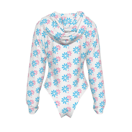 Teen Blue Pink White Daisy Cluster Hooded Bodysuit