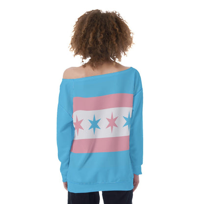 Teen - Plus Size Blue Pink White Trans Chicago Pride Off-Shoulder Sweatshirt