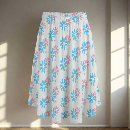 XS-6XL Blue Pink White Daisies Long Maxi Skirt w/Pockets