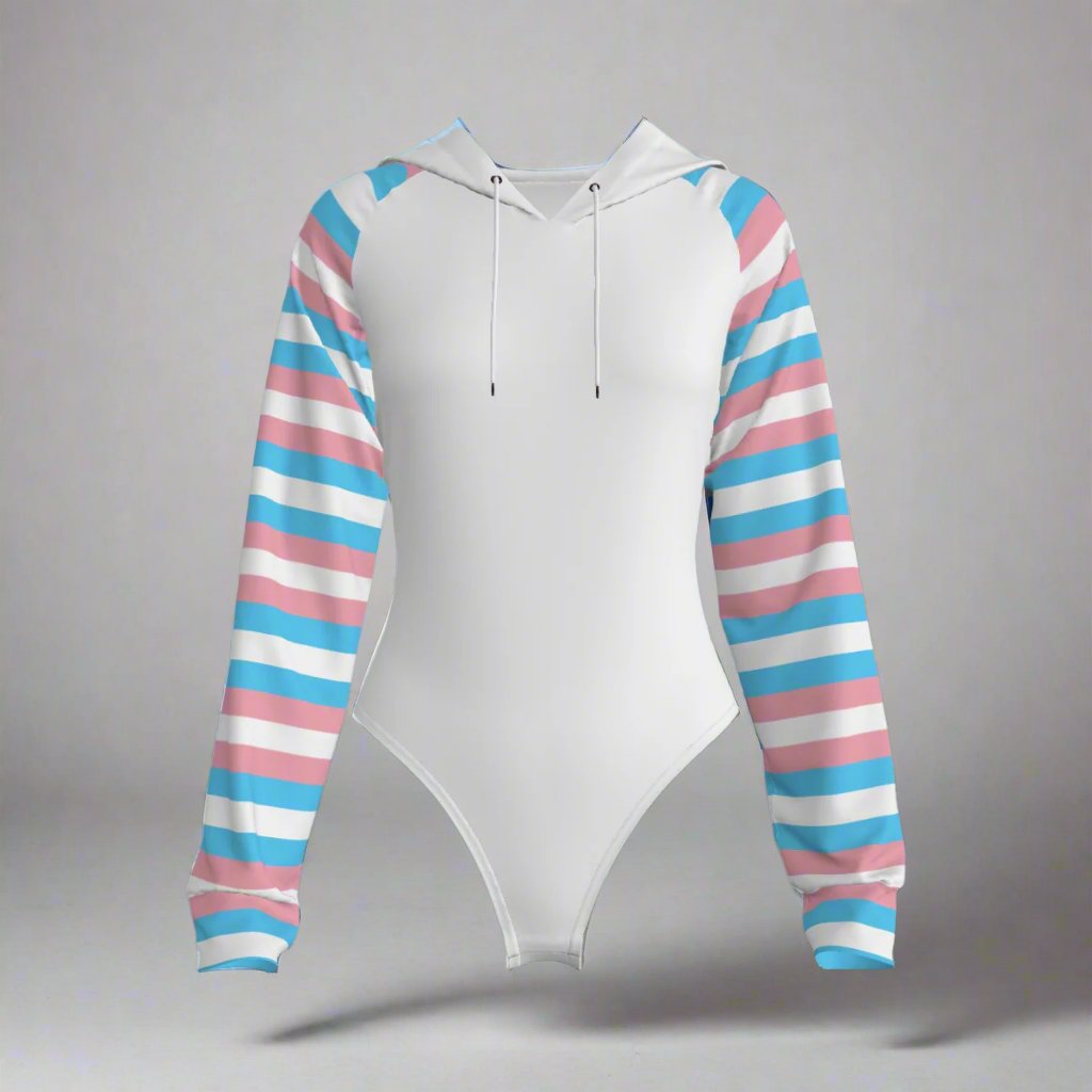 Teen Trans Coloured Trans Pride Candy Striped Raglan Sleeve Hooded Bodysuit