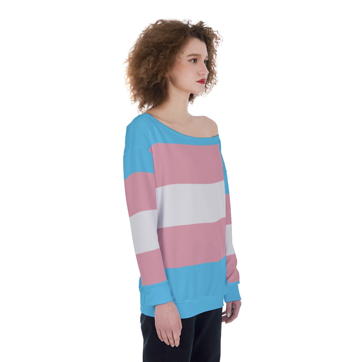 Teen - Plus Size Blue Pink White Trans Pride Off-Shoulder Sweatshirt