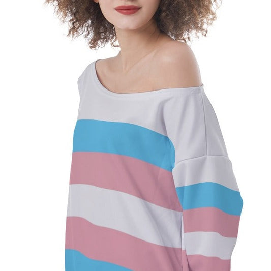 Teen - Plus Size Blue Pink White Trans Pride Off-Shoulder Sweatshirt