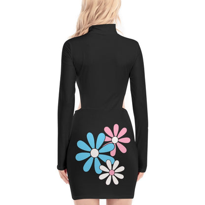 Blue Pink White Pride Daisies Black Hollow Hip Dress