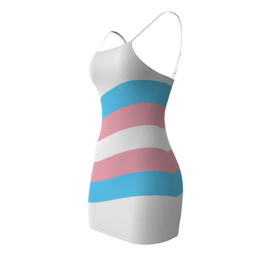 Plus Size Trans Coloured Pride White Spaghetti-Strap Short Camisole Dress