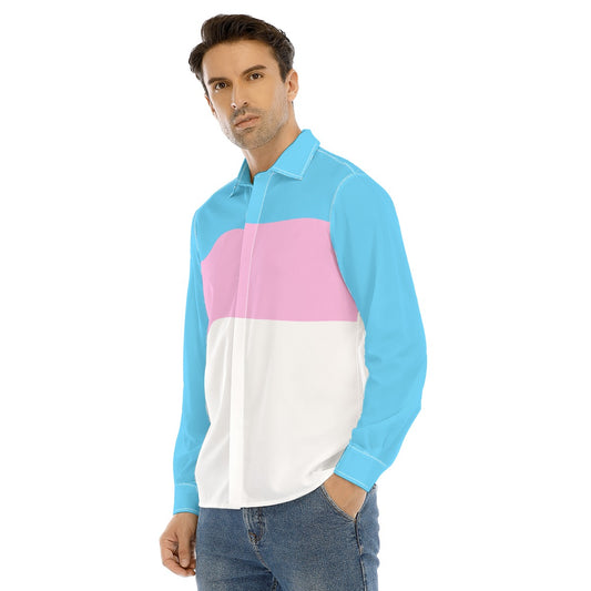 Teen - Plus Size Blue Pink White Boyfriend Collared Long-Sleeved Shirt