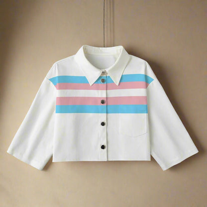 Teen Blue Pink White Pride Thin Cropped Jacket