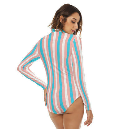 Teen - Plus Size Blue Pink White Pride Candy Striped Bodysuit
