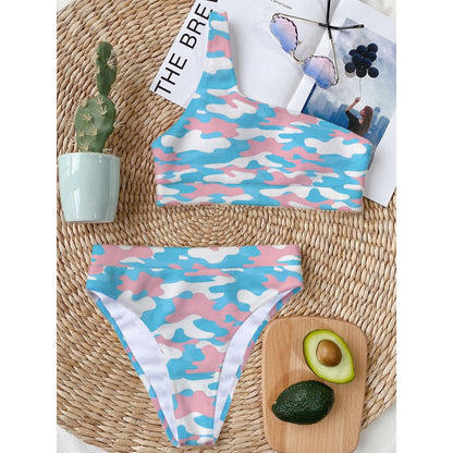 Trans Colored Trans Pride All Over Camouflage Single Shoulder Bikini