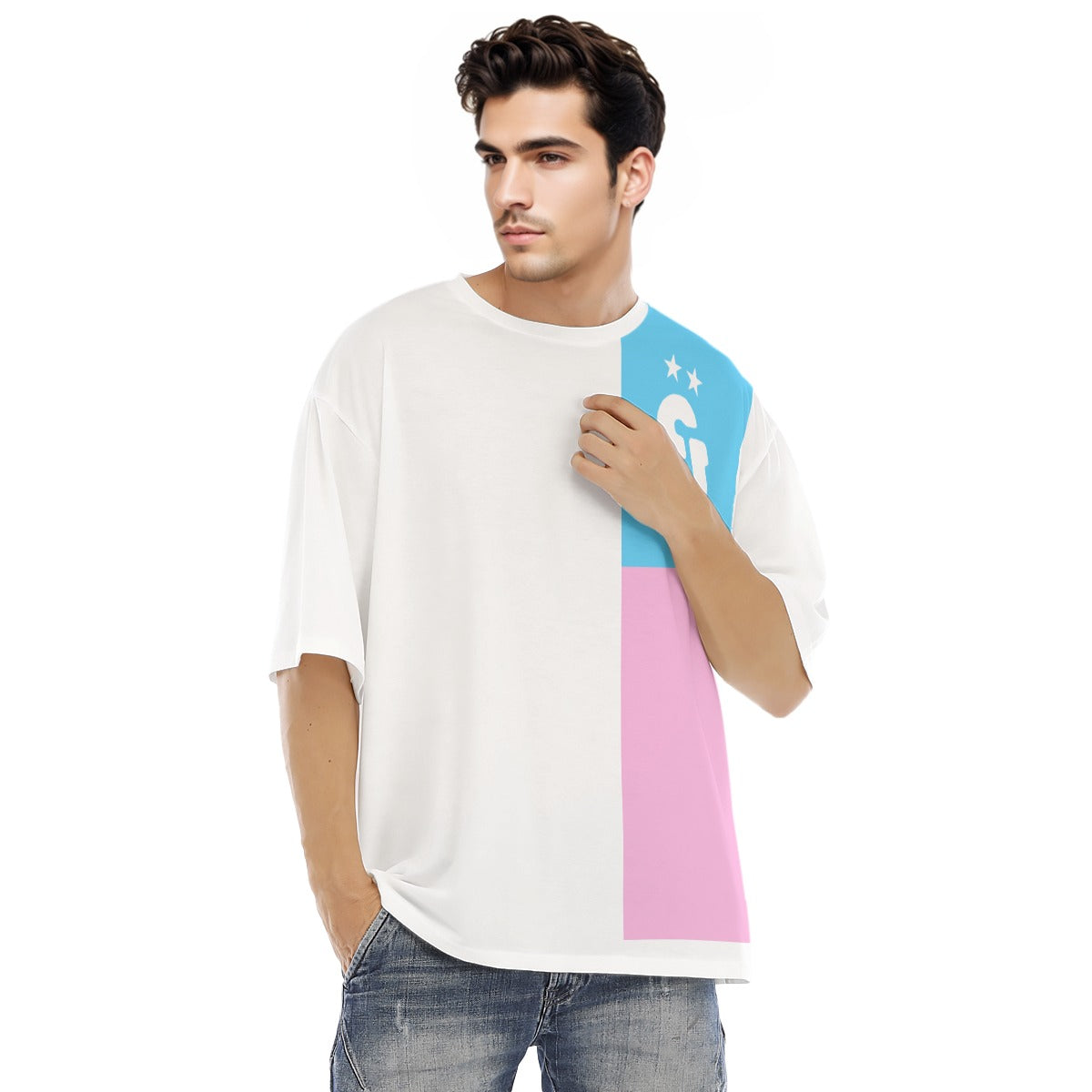 S-2XL Tuck&Simon Blue Pink White Pride Raglan Casual T-Shirt