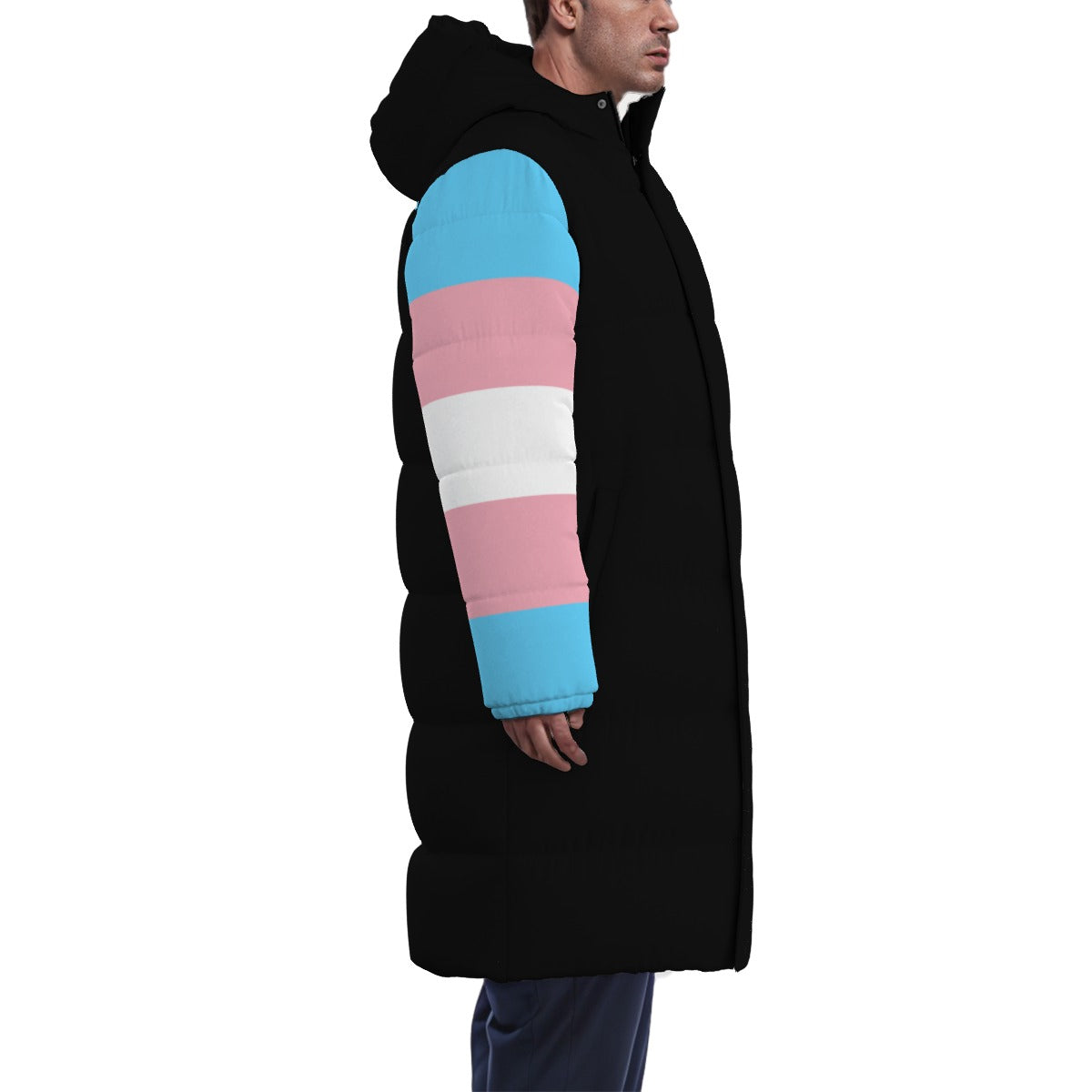 XS-4XL Blue Pink White Pride Long Padded Black Winter Coat