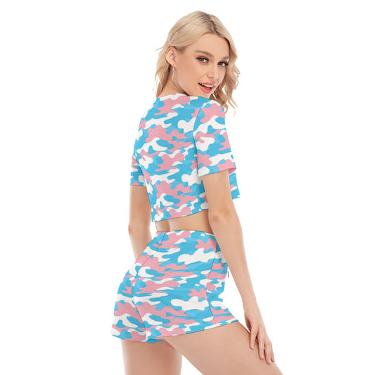 Teen - Plus Size Blue Pink White Pride Camouflage Cropped Sports Twin-Set